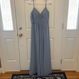 Azazie - Flowy Pleated Chiffon Long Dress in Dusty blue with adjustable straps